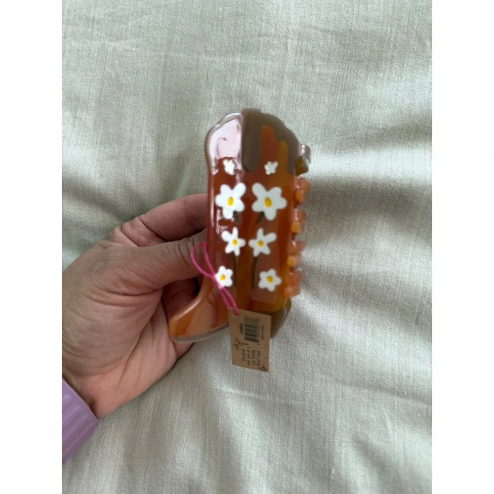 Natural Life Cowboy Boot Hair Claw Clip Brown Floral Western Cowgirl NWT